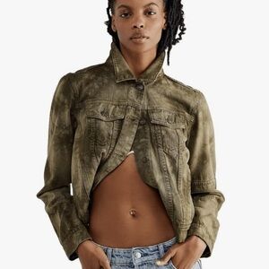 Free People Women's Rumors Denim Jacket In Army Green Size L